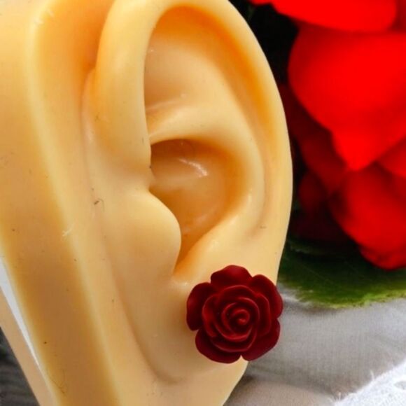 Small Red Rose Earrings Pierced Ear Stud Post Women's Jewelry Gift Romantic Love - Picture 4 of 6